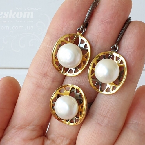 комплект з натуральними річковими перлами С715