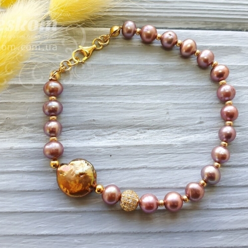 Браслет из натурального жемчуга Барокко (карабин 925 пробы) 1-363