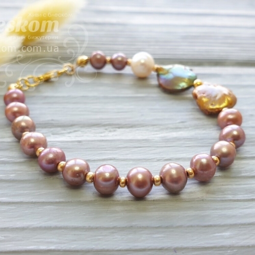 Браслет з натуральних перлів Бароко (карабін 925 проби) 1-366