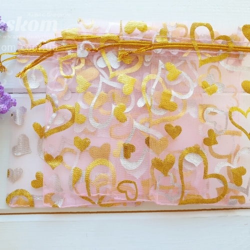 Подарункові мішечки, органза, серця 2143