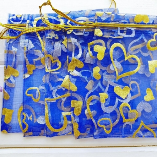 Подарочные мешочки, органза, сердца 2146