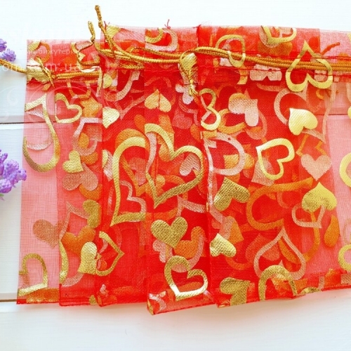 Подарочные мешочки, органза, сердца 2148