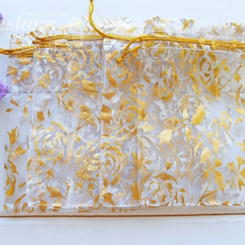 Подарункові мішечки, органза,  квіточки 2153