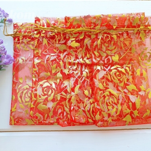 Подарочные мешочки, органза, цветочки 2155