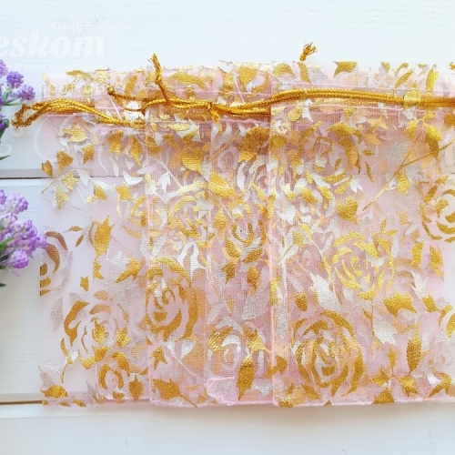 Подарочные мешочки, органза, цветочки 2156