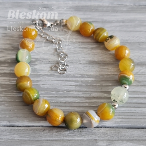 Браслет из натурального граненого агата и пренита 1-400