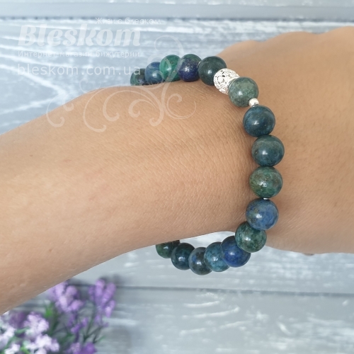 Браслет с хризоколлой и серебром 925 пробы 1-414