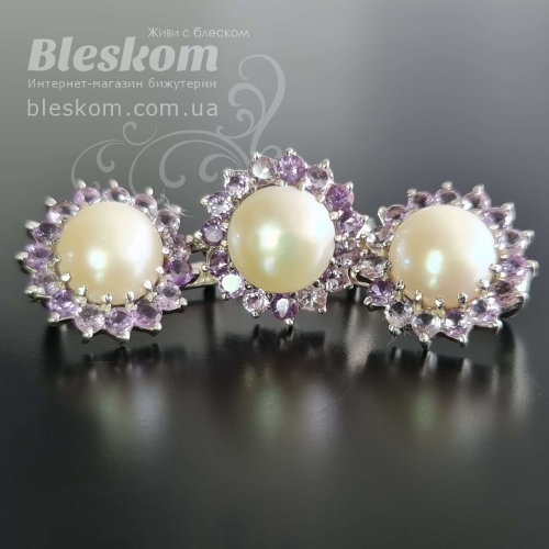 Комплект з річковими перлами і гранатом, натуральними С876