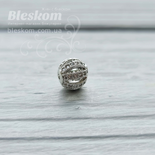 Намистина фігурна, кругла з фіанітами, (білі) 30272