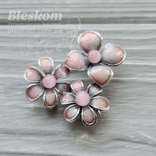 Брошь Цветы из кошачьего глаза с эмалью 3-397