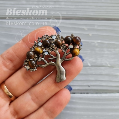 Брошь Дерево из тигрового глаза 3-398