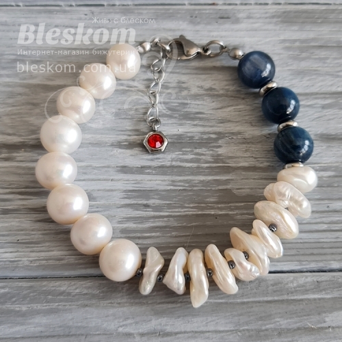Браслет из кианита и жемчуга барокко 1-436