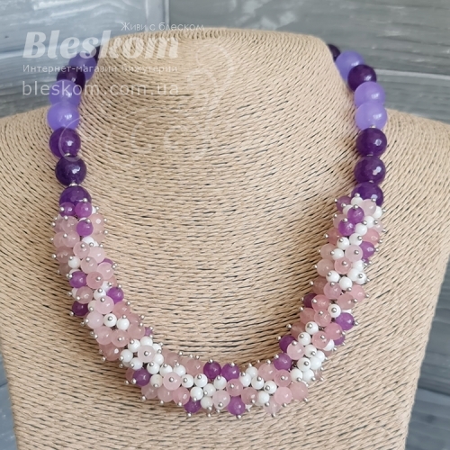 Кольє з агату та рожевого кварцу 1-452