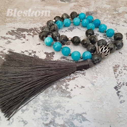 Чотки з лабрадору та аквамарину т-146