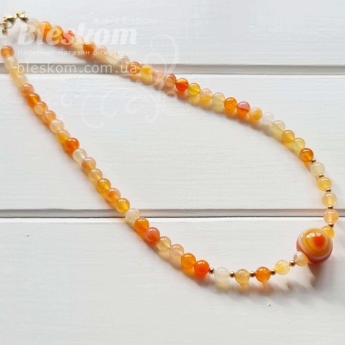 Сердолик люкс, круглый, натуральный, колье К6042