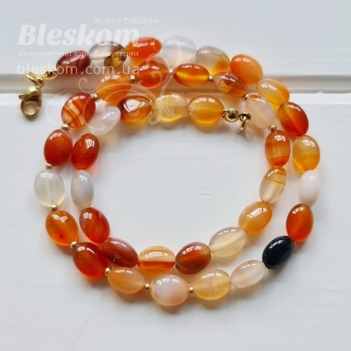 Сердолик люкс, галтовка, натуральный, колье К6043