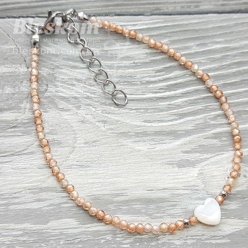 Браслет с цирконом и перламутром, 17см 1-477