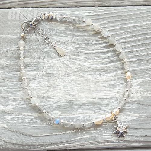 Браслет из лабрадора и жемчуга 1-486