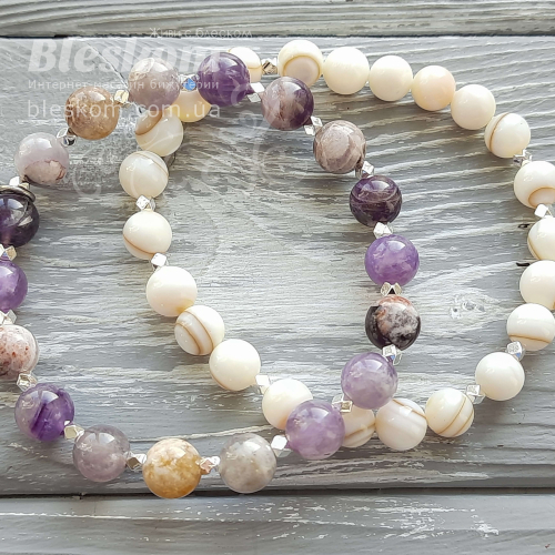 Браслет з перламутру та аметисту, сет 1-488