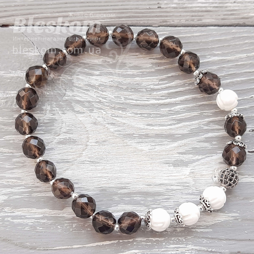 Браслет из раухтопаза и резного коралла 1-493