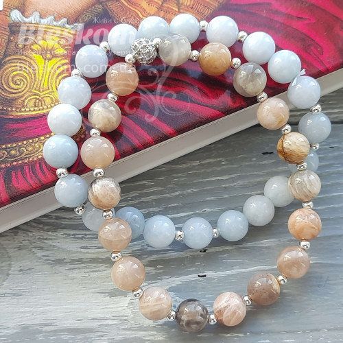 Браслет из солнечного камня и кварца,сет 1-495