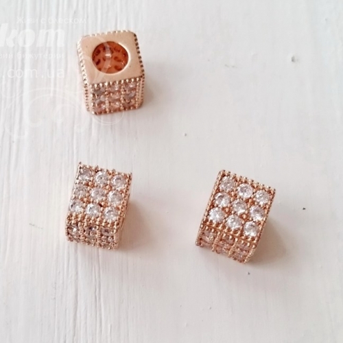 Намистина кубик з фіанітами, позолота 15582