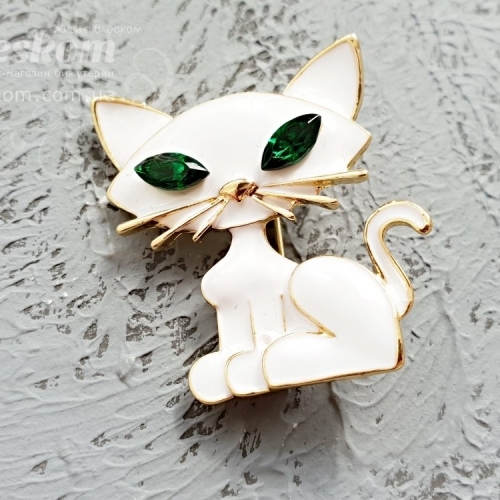 Брошь Котик эмаль, со стразами 3-122