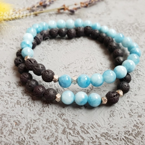 Браслет с лавой и аквамарином 1-00217