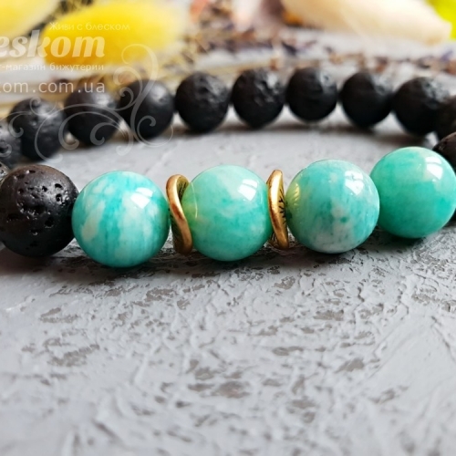 Браслет с лавой и амазонитом 1-00229