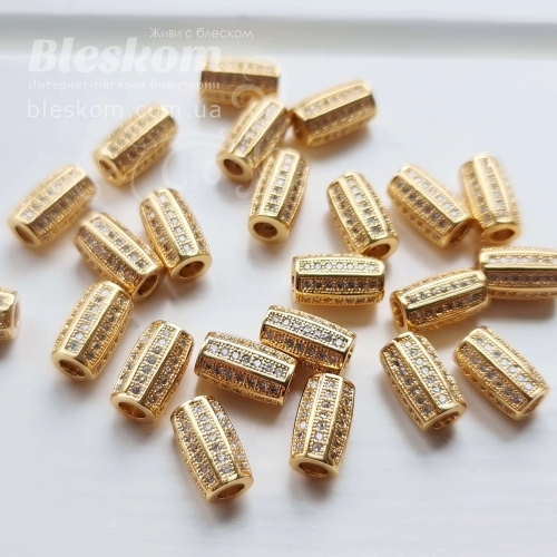 Намистина трубочка з фіанітами (білими) 15683