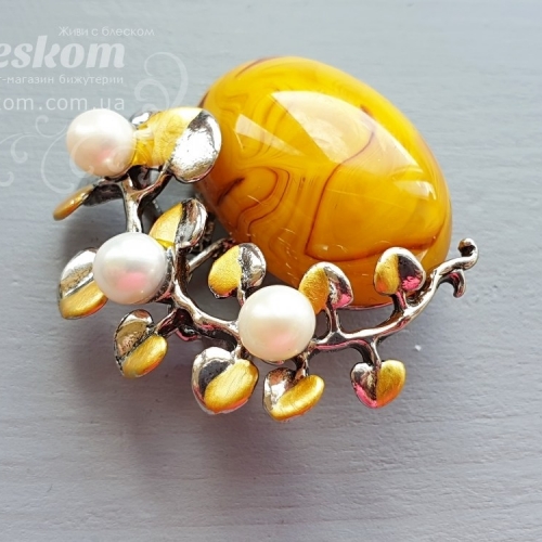 Брошь Веточка с жемчугом 3-185