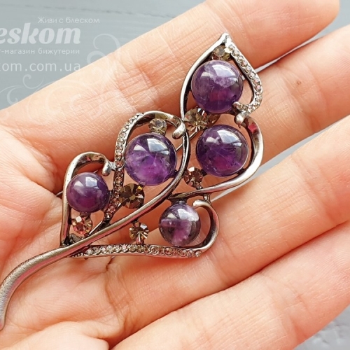 Брошь Веточка с аметистом со стразами 3-188