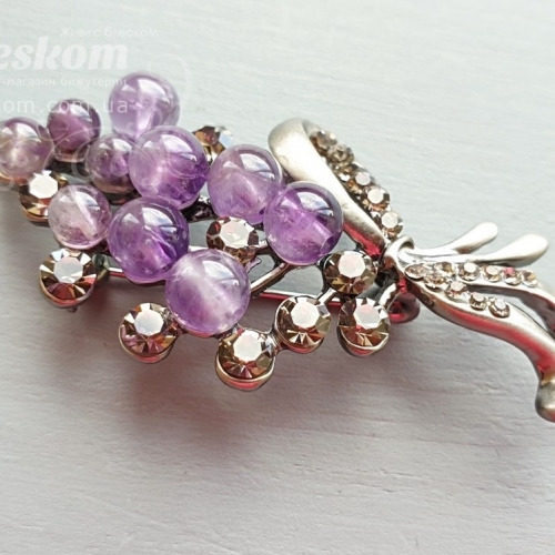 Брошь Веточка аметиста со стразами 3-202