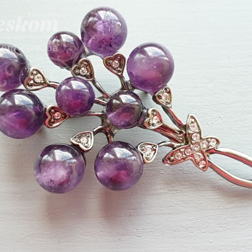 Брошь Веточка аметиста со стразами 3-214