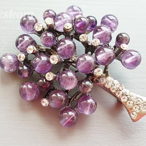 Брошь Дерево из аметиста со стразами 3-217