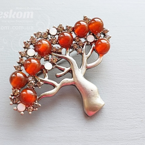 Брошь Дерево из аметиста со стразами 3-218