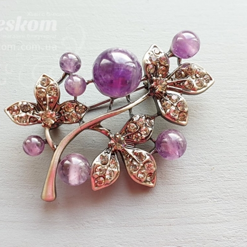 Брошь Веточка аметиста со стразами 3-219