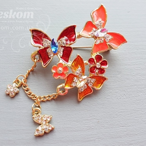 Брошь Бабочки со стразами, подвижные 3-233