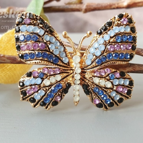 Брошь бабочка, со стразами 3-250