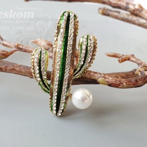 Брошь Кактус со стразами 3-254