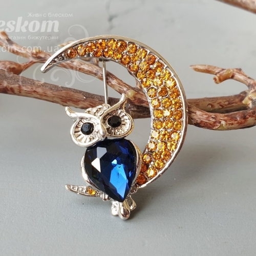 Брошь Сова со стразами 3-255