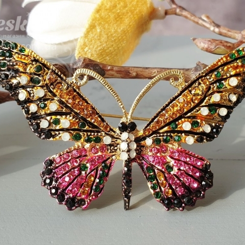 Брошь Бабочка со стразами 3-265