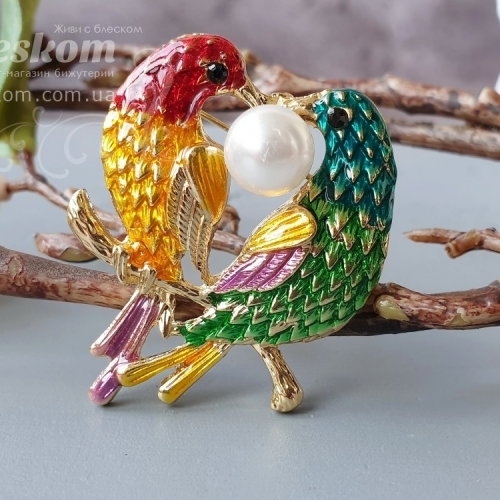 Брошь Попугайчики эмаль 3-270