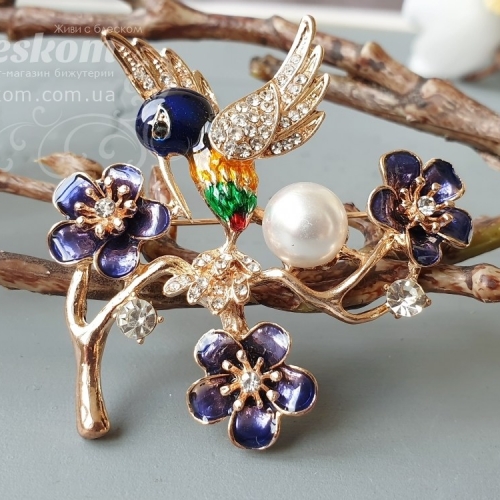 Брошь Калибри с жемчугом со стразами 3-272