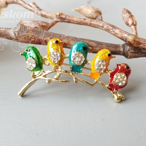 Брошь Птички со стразами 3-273