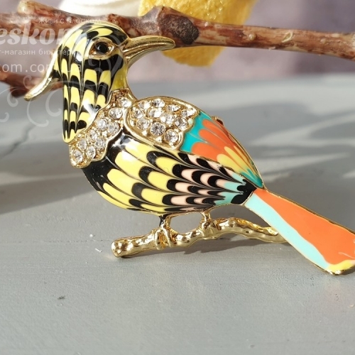 Брошь Птичка со стразами 3-275