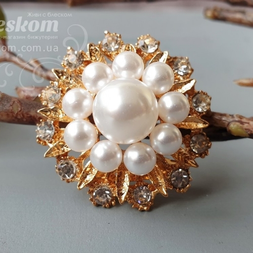 Брошь со стразами, с жемчугом 3-283