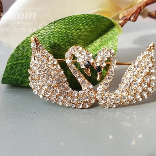 Брошь Лебеди со стразами 3-286