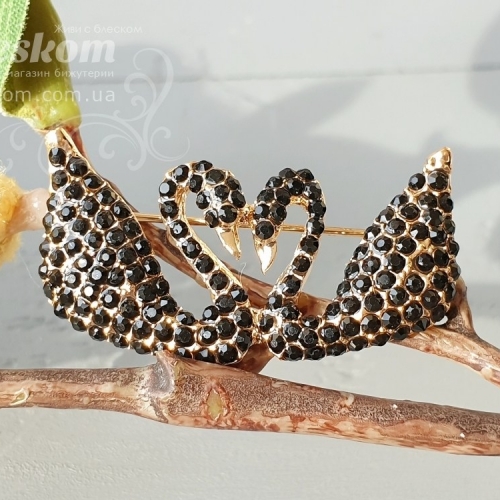 Брошь Лебеди со стразами 3-287