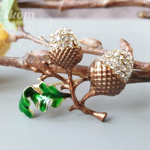 Брошь Желуди со стразами 3-298